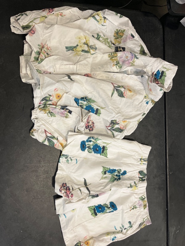 Photo 1 of (M) Molilove Womens 2 Piece Outfit Hawaiian Long Sleeve Button Down Shirt and Shorts Tracksuit Lounge Set,Beige,Medium