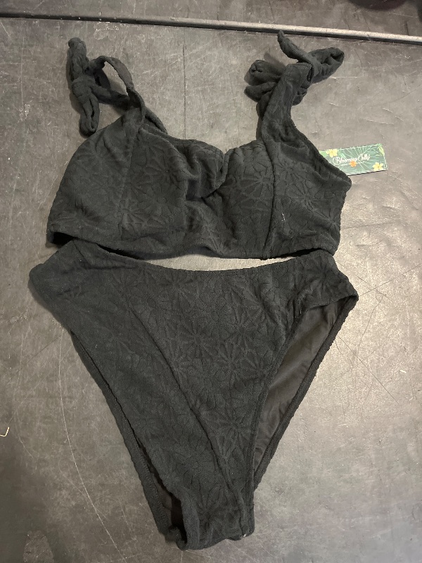 Photo 1 of (XL) Blooming Jelly Womens High Waisted Bikini Set Tie Strap Jacquard Terry Cloth 2 Piece Swimsuit 2025 Modest Cute Retro Vintage Bathing Suit (X-Large, Black)