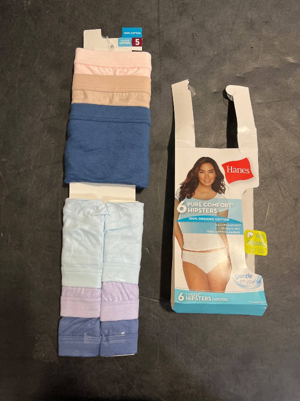 Photo 1 of Size 5 - Hanes Women's Organic Cotton Panties Pack, ComfortSort Underwear, May Vary, Assorted Colors, 6-Pack Hipsters, 5