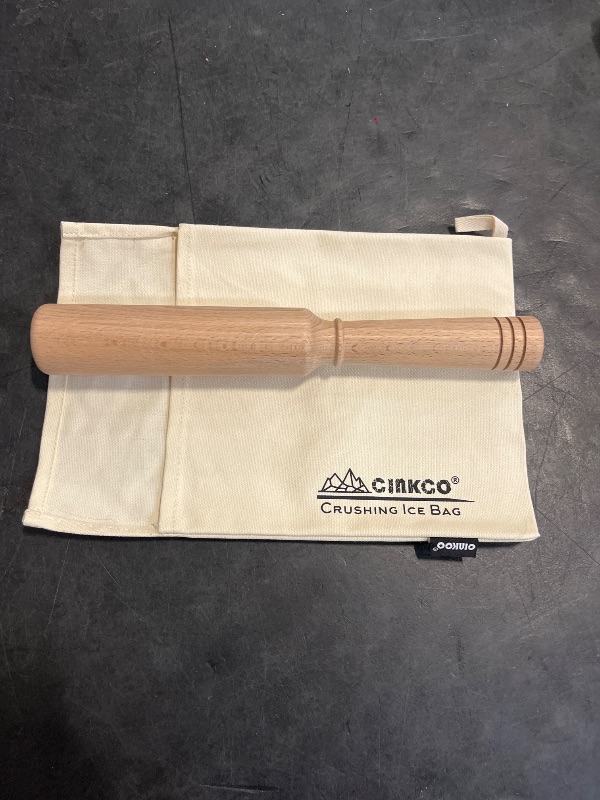 Photo 1 of CINKCO Wooden Muddler Mallet Lewis Bag Set Heavy Duty Crushing Tools Kit Ice Hammer and Canvas Ice Crushing Bag for Making Cocktails Drinks Juice Bar Tools Set