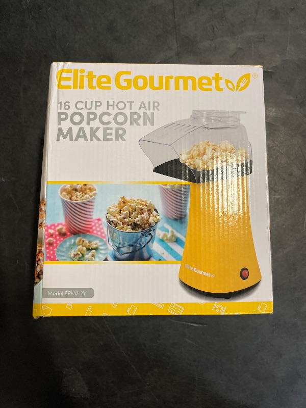 Photo 1 of Elite Gourmet Fast Hot Air Popcorn Popper, 1300W Electric Popcorn Maker with Measuring Cup & Butter Melting Tray, Oil-Free, Great for Home Party Kids, Safety ETL Approved, 4-Quart, Yellow
