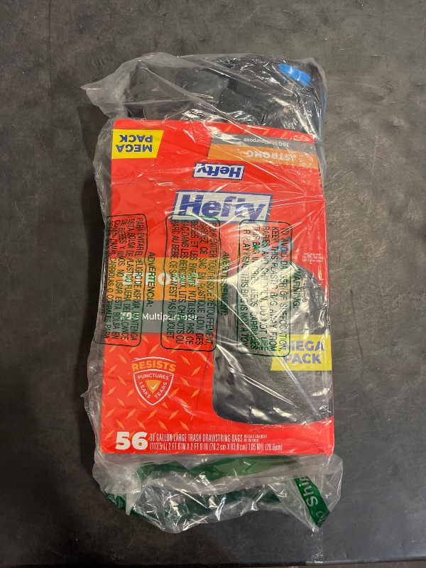 Photo 1 of Hefty Strong 30 Gallon Trash Bags, Large Trash Bags 30 Gallon Size, Durable Drawstring Enclosure, Resists Punctures, Leaks, and Tears, Black, Unscented, 56 Bags