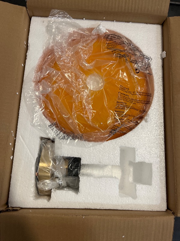 Photo 1 of Qufute Glass Flush Mount Ceiling Light Gold Brass Modern Close to Ceiling Light Fixtures with Orange Dome Glass Shade 11" Indoor Ceiling Lamp for Hallway Bedroom Dining Room Kitchen
