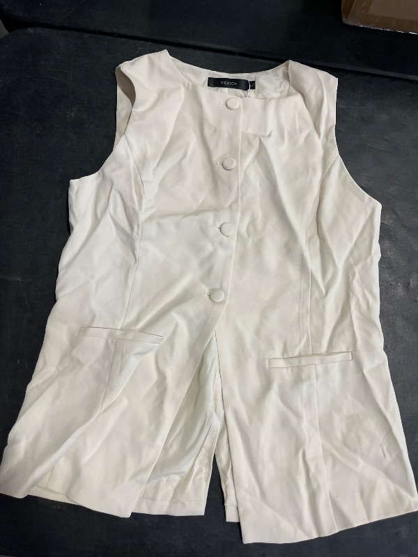 Photo 1 of (L) ZESICA Women's 2025 Summer 2 Piece Short Sets Sleeveless Crew Neck Suit Vest Tops High Waist Shorts Business Outfits,Apricot,Large