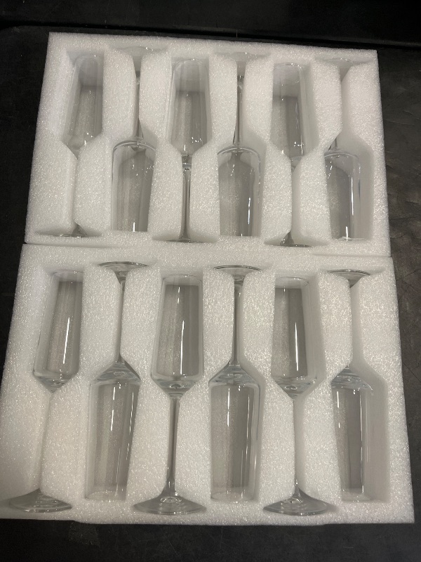 Photo 1 of Champagne Glasses, Set of 12 Champagne Flutes with Unique Shape, Long stem Sparkling Wine glasses for Party, Restaurant, Bar, Wine Toasting, Clear