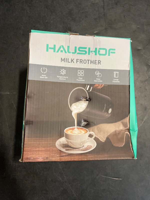 Photo 1 of HAUSHOF Electric Milk Frother, 4-in-1 Milk Frother and Steamer, Large Capacity, Automatic Warm and Cold Foam Maker and Milk Warmer for Coffee, Latte, Macchiato, Cappuccino, Hot Chocolate, Black