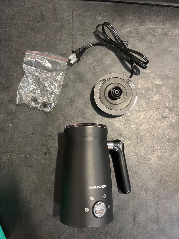 Photo 1 of HAUSHOF Electric Milk Frother, 4-in-1 Milk Frother and Steamer, Large Capacity, Automatic Warm and Cold Foam Maker and Milk Warmer for Coffee, Latte, Macchiato, Cappuccino, Hot Chocolate, Black