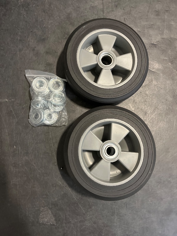 Photo 1 of AR-PRO (2-Pack) 8" x 2" Flat Free Solid Rubber Tire and Wheel, 3/4" Axles Bore Hole with 2" Offset Hub, Compatible with 8 Inche Wheel for Dolly Trolley Hand Trucks Garden Wagon Cart