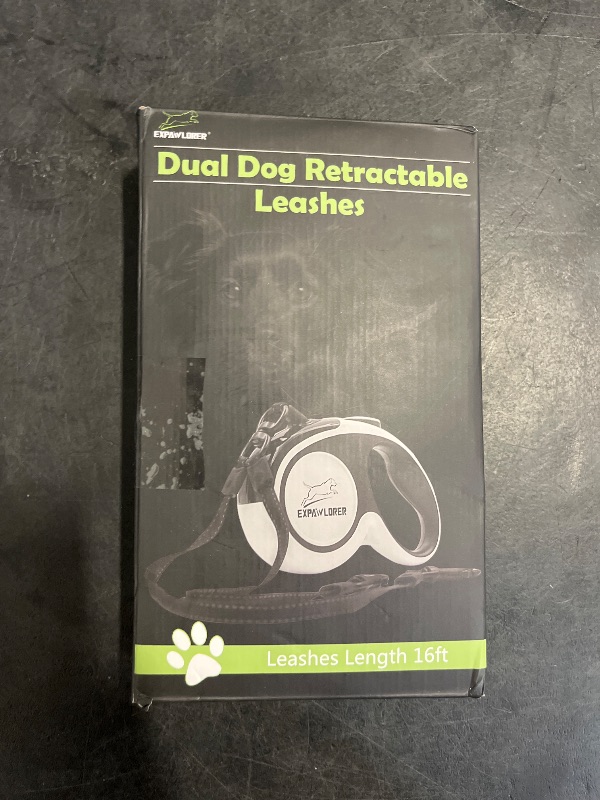 Photo 1 of EXPAWLORER Dual Retractable Dog Leash - Double-Head Lockable Extendable Pet Leash - 16FT Reflective Nylon Ribbon - 360 Tangle-Free for Two Dogs Walking Training
