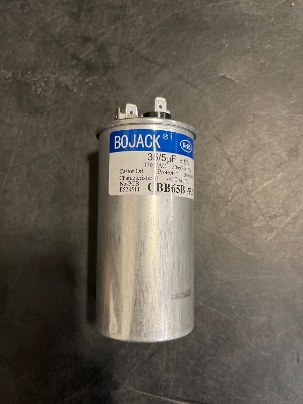 Photo 1 of BOJACK 97F9834 35+5uF 35/5MFD ±6% 370V CBB65 Dual Run Circular Start Capacitor for AC Motor Run or Fan Start or Condenser Straight