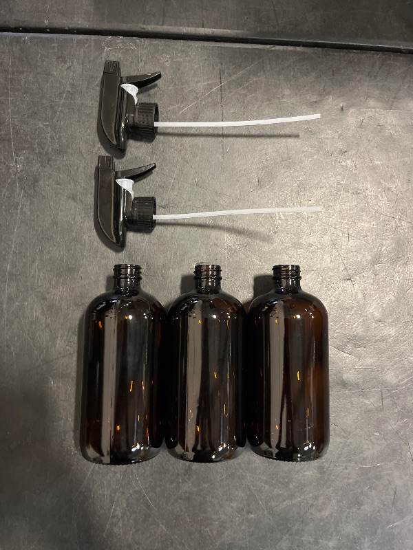 Photo 1 of Worldgsb Glass Spray Bottles, 16oz Amber Glass Spray Bottles with Labels & Adjustable Nozzle, Reusable Containers for Cleaning, BBQ, Food, Plants, Alcohol, Essential Oils(3 Pack)