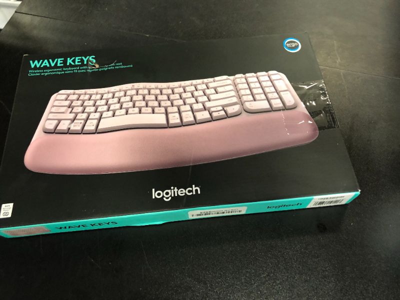 Photo 1 of Logitech Wave Keys Wireless Ergonomic Keyboard with Cushioned Palm Rest, Comfortable Natural Typing, Easy-Switch, Bluetooth, Logi Bolt Receiver, for Multi-OS, Windows/Mac - Rose