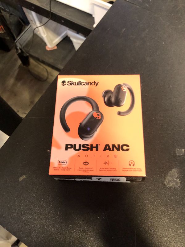 Photo 1 of Skullcandy Push ANC Active Wireless Earbuds, Bluetooth Headphones, Noise Cancelling, 58 Hours Battery, Secure-Fit Over-Ear Hanger, Sweat and Waterproof, Microphone for iPhone Android - Black/Orange