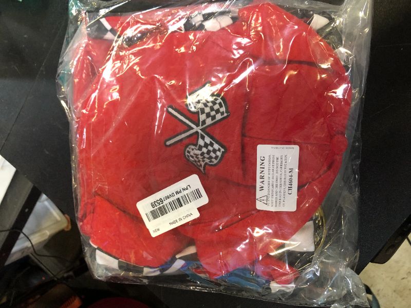 Photo 1 of Simplecc Race Car Driver Costume for Boys Racer Jumpsuit with Car Cap for Halloween Dress Up(5-6 Years) Red