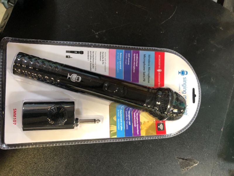 Photo 1 of Singing Machine Portable Wireless Microphone (Black) - Premium Unidirectional UHF Wireless Mic for Singing, Speeches & Events - Cordless Mic Compatible with Karaoke Machines, PA Systems & More