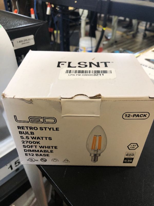 Photo 1 of FLSNT 100W Equivalent LED Candelabra Bulbs, 800LM Dimmable B11 E12 LED Chandelier Light Bulbs, 5.5W, 2700K Soft White, 12 Pack