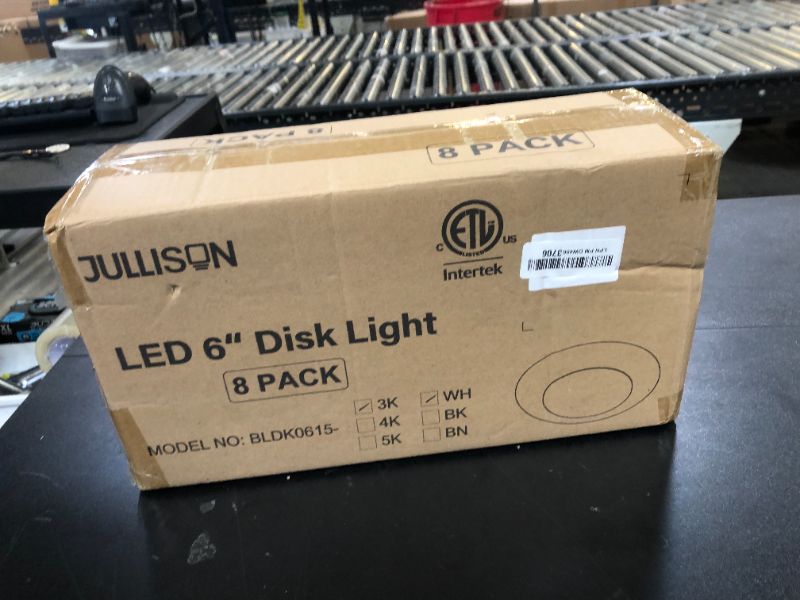 Photo 1 of JULLISON 8 Pack 6 Inch LED Low Profile Recessed & Surface Mount Disk Light, Round, 15W, 900 Lumens, 3000K Warm White, CRI80, Driverless Design, Dimmable, ETL Listed, White