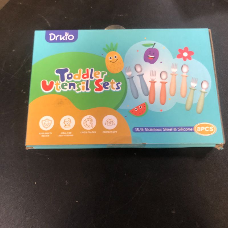 Photo 1 of DRKIO 8 Pieces Toddler Utensils Set - Kids Silverware Set with Silicone Handle Children Safe 18/8 Stainless Steel Forks and Spoons Anti-Choke Design Food Grade Dishwasher Safe