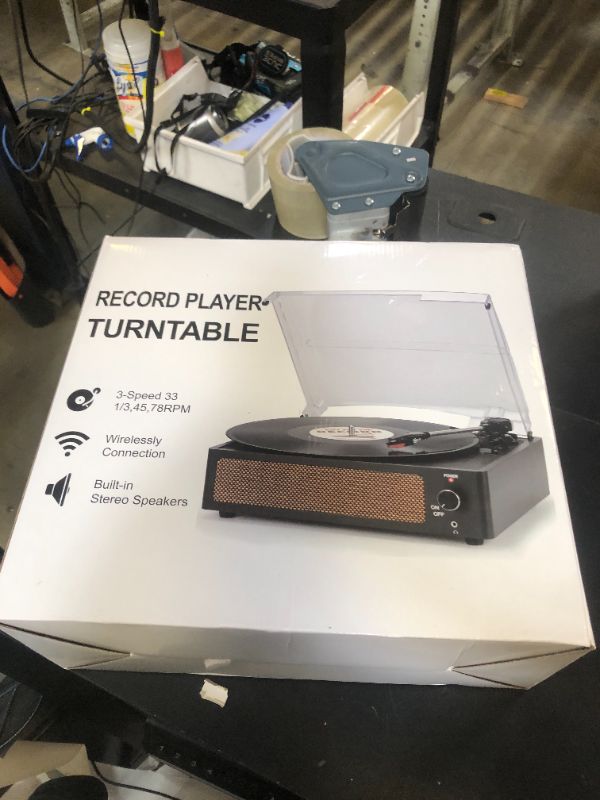Photo 1 of Vinyl Record Player with Speaker Vintage Turntable for Vinyl Records, Belt-Driven Turntable Support 3-Speed, Wireless Playback, Headphone, AUX-in, RCA Line LP Vinyl Players for Sound Enjoyment White