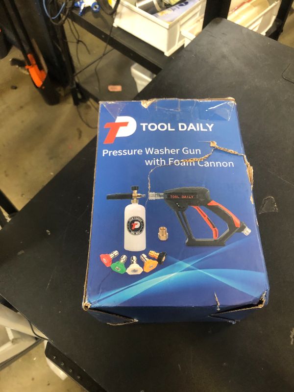 Photo 1 of Tool Daily Short Pressure Washer Gun with Foam Cannon, 1/4 Inch Quick Connector, with 5 Pressure Washer Nozzle Tips, 1 Liter