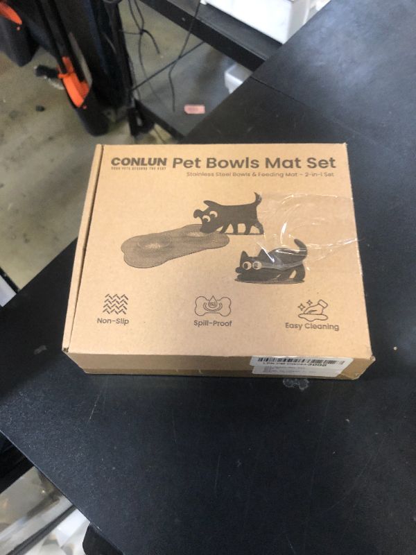 Photo 1 of Conlun Cat Dog Bowls with Silicone Feeding Mat, No Spill Food Water Dish Set, Dishwasher Safe, 2 Stainless Steel Puppy Bowls, Suitable for Tiny Dogs Kittens Rabbits Pets Under 8lbs, Extra Small, Grey
