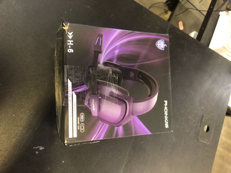 Photo 1 of YOTMS H6 Gaming Headset with Microphone, Stereo Headset for PS4 PS5 PC Xbox One Switch, Wired Gaming Headphonesfor Laptop/Tablet, with 3.5mm Audio Jack, LED Light (Purple)