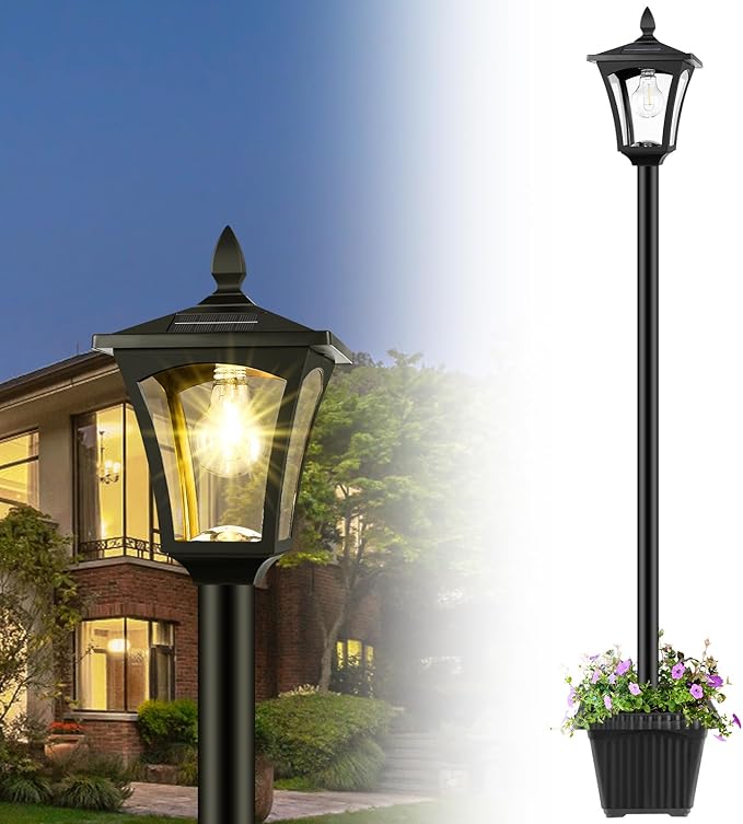 Photo 1 of 72" Solar Outdoor Light with Planter,Waterproof Solar Post Lamp Ligts, Garden Lights for Backyard, Pathway, Patio,Lawn, Driveway Decor