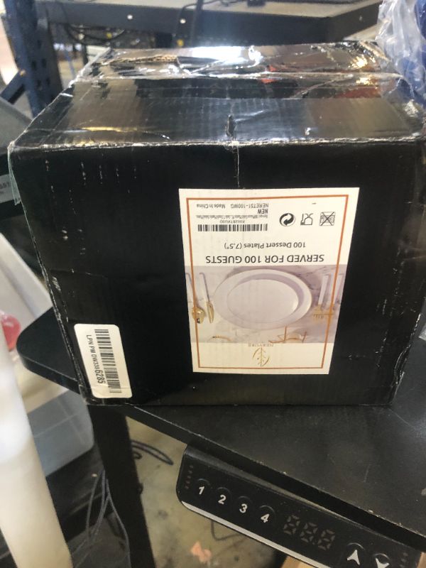 Photo 1 of Nervure 100Pieces White with Gold Rim Plastic Plates - 7.5inch Disposable Gold Salad/Dessert Plate - White and Gold Plastic Plates Ideal for Wedding & Party & Father's Day