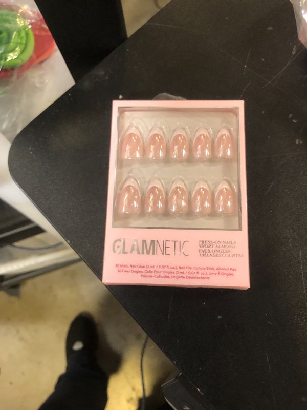Photo 1 of Glamnetic Press On Nails - Mrs. | Short Almond Fake Nails with French Tips and Glossy, Glazed Finish for Weddings, Reusable | 15 Sizes - 30 Nail Kit with Glue