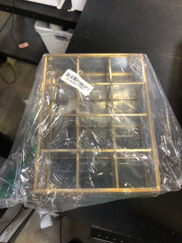 Photo 1 of Golden Vintage Glass Box Clear Glass & Brass Metal Storage Jewelry and Cosmetic Makeup Lipstick Holder Organizer Beauty Display, 6 Compartment