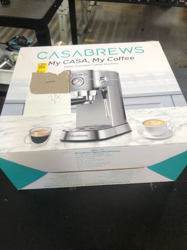 Photo 1 of CASABREWS CM5418 Espresso Machine 20 Bar, Compact Espresso Maker with Steam Milk Frother, Stainless Steel Coffee Machine with 34oz Removable Water Tank for Cappuccino, Latte, Silver