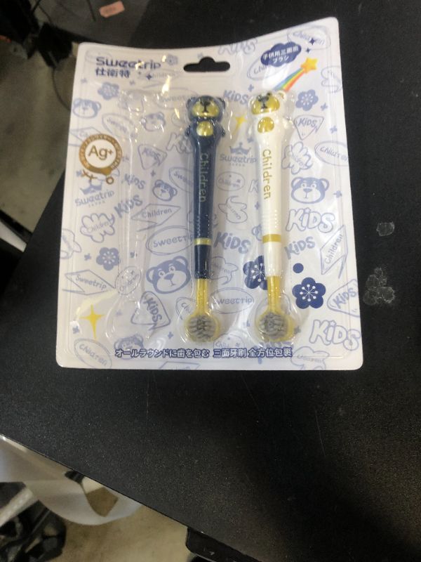 Photo 1 of ZMRZ 3 Sided Toothbrush for Kids, Japanese Design Triple-Angle Toothhugger, Cartoon Bear Design for Autism Toddlers, Kids Toothbrush for Aged 3-12, Soft Bristles for Gentle Gum Care (2Pack)