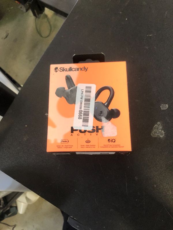 Photo 1 of Skullcandy Push Active Wireless Earbuds, Bluetooth Headphones, Noise Isolating, 44 Hrs Battery, Secure-Fit Over-Ear Hanger, Sweat and Water Resistant, Microphone for iPhone Android - True Black/Orange