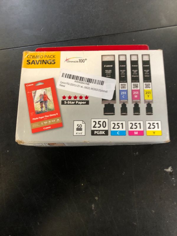 Photo 1 of Canon PGI-250/CLI-251 Genuine Combo Pack with 50 Photo Paper Sheets, Compatible with iP7220 & MG5420, MX922, MG7120, MG6420, MG5520, iX6820, iP8720, MG7520, MG6620, and MG5620 (Optional) Printers