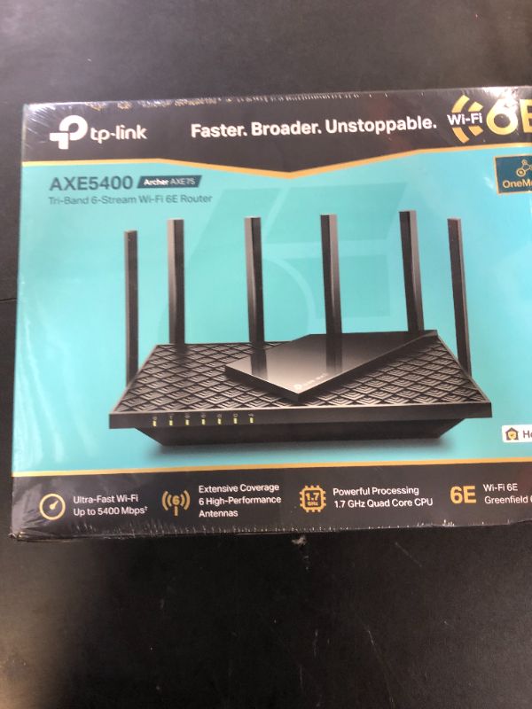 Photo 1 of TP-Link AXE5400 Tri-Band WiFi 6E Router (Archer AXE75)- Gigabit Wireless Internet Router, ax Router for Gaming, VPN Router, OneMesh, WPA3, Black
