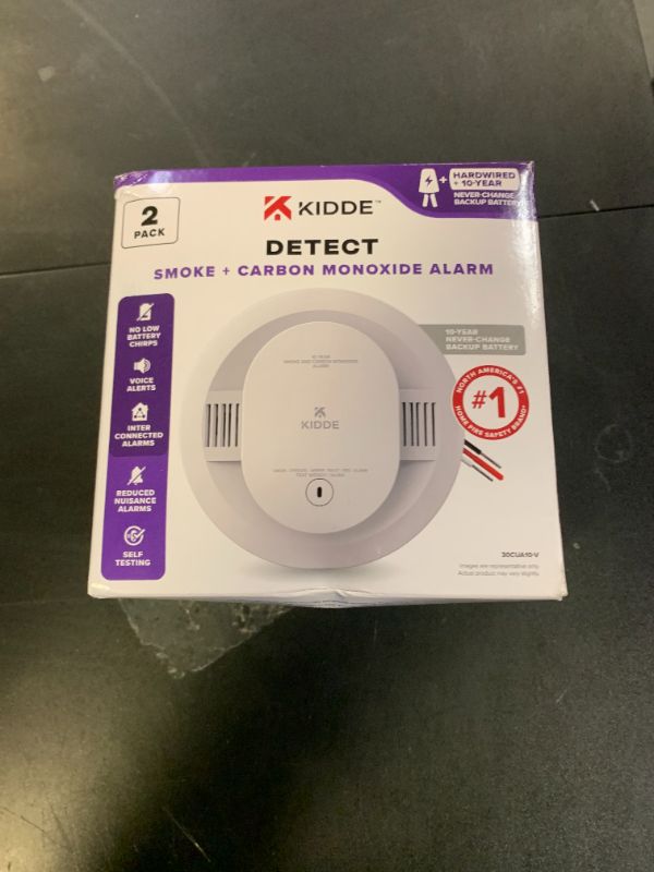 Photo 1 of Kidde Hardwired Smoke & Carbon Monoxide Detector, 10-Year Battery Backup, Voice Alerts, Interconnectable LED Warning Light Indicators, 2 Pack