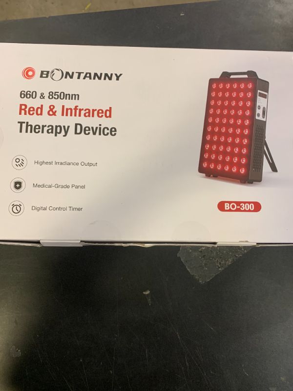 Photo 1 of BONTANNY Red Light Therapy, 660nm 850nm Red Near Infrared Light Device with 60 Dual Chip Clinical Grade LEDs, Remote Control, Timer for Face, Body, Skin, Pain Relief, BO-300 (Black)