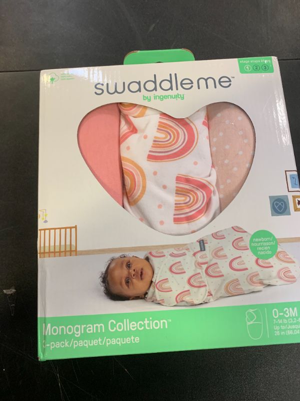 Photo 1 of SwaddleMe by Ingenuity Monogram Collection Baby Swaddle, 100% Cotton, Improves Sleep & Calms Startle Reflex, 0-3 Months, Pocket Fold Design for Easy Changes, 1.0 TOG, 3-Pack - Rainbow