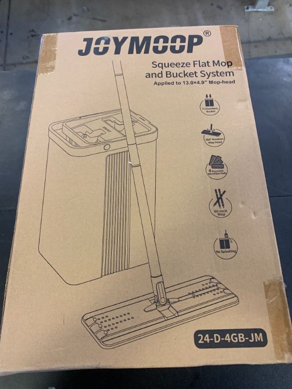 Photo 1 of JOYMOOP Mop and Bucket Set with Wringer, Flat Mops for Floor Cleaning, Wall Mop Cleaner with Long Handle, Hardwood Floor Mop with 4 Microfiber Pads