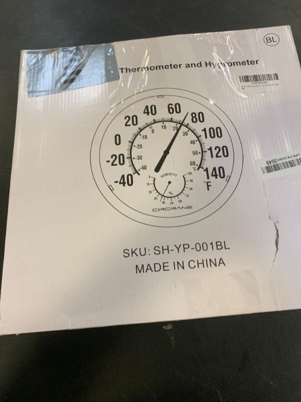 Photo 1 of Circrane 13.25 Inch Round Thermometer with Hygrometer, Large Indoor Wall Patio Bimetal Weather Thermometer, No Battery Required, Black