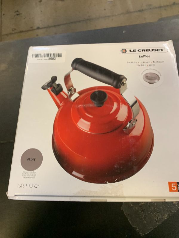 Photo 1 of Le Creuset Enamel On Steel Whistling Tea Kettle with Metal Finishes, 1.7 qt., Oyster
