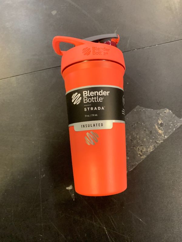 Photo 1 of BlenderBottle Strada Shaker Cup Insulated Stainless Steel Water Bottle with Wire Whisk, 24-Ounce, Full Color Coral