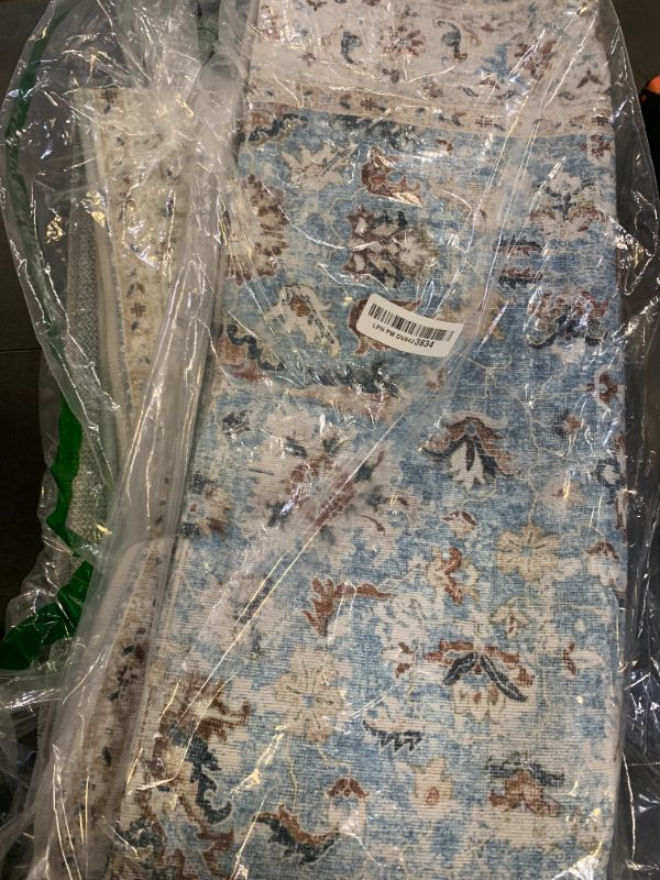 Photo 1 of jinchan Hallway Runner Rug 3x8 - Vintage Kitchen Rug Washable Runner Floral Boho Floor Cover Lightweight Non Slip Thin Retro Distressed Carpet for Bathroom Laundry Room Bedroom Stairway Light Blue
