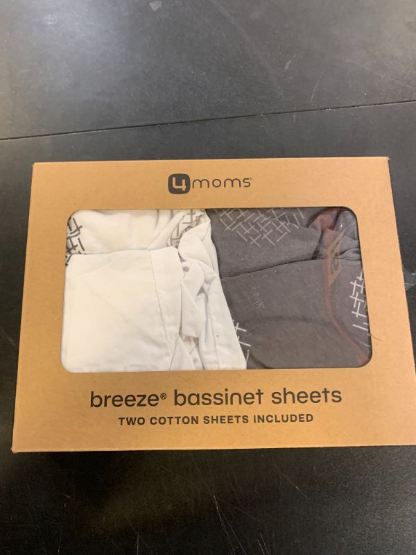 Photo 1 of 4moms breeze Bassinet Sheets, For Baby Bassinets and Furniture, Machine Washable and 100% Cotton, White & Grey, 2 Pack,2 Count (Pack of 1)