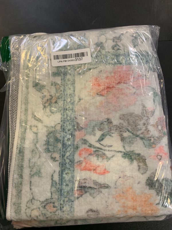 Photo 1 of Cmezevi Area Rug 2x3:Machine Washable Rug for Kitchen Entrance Door Mat - Non Slip No Shedding - Boho Floral Distressed Small Carpet Low Pile Green Pink