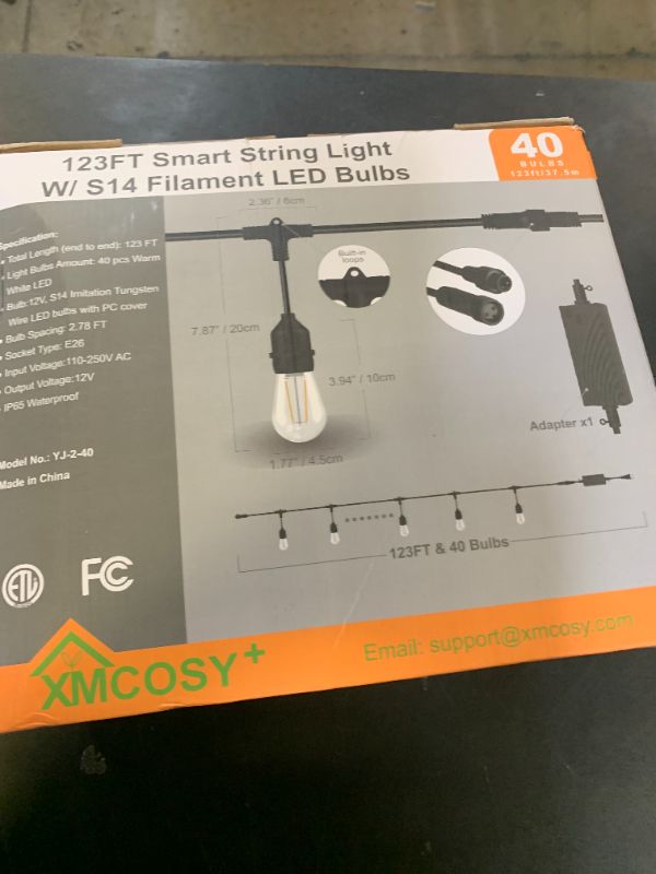 Photo 1 of XMCOSY+ Smart LED Outdoor String Lights, 123Ft Patio Lights with 40 Shatterproof Dimmable Edison Bulbs, WiFi & App Control, Work with Alexa, IP65 Waterproof String Light for Outside Bistro Porch
