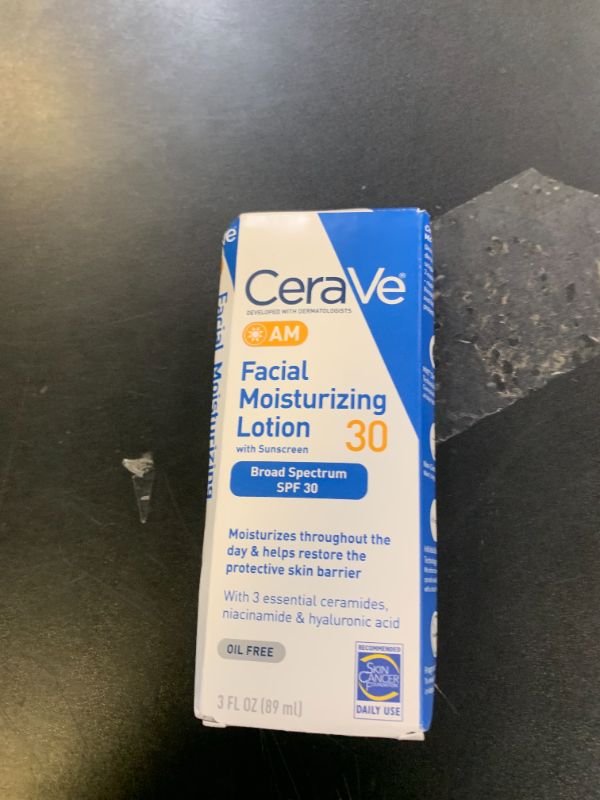 Photo 1 of CeraVe AM Facial Moisturizing Lotion with SPF 30, Oil-Free Face Moisturizer with SPF, Formulated with Hyaluronic Acid, Niacinamide & Ceramides, Non-Comedogenic, Broad Spectrum Sunscreen, 3 Ounce