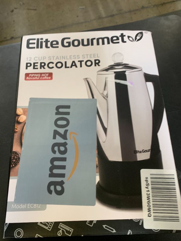 Photo 1 of Elite Gourmet EC812 Electric 12-Cup Coffee Percolator with Keep Warm, Clear Brew Progress Knob Cool-Touch Handle Cord-less Serve, Stainless Steel