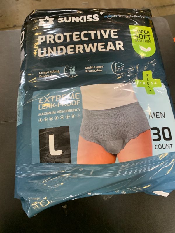 Photo 1 of SUNKISS Incontinence Underwear for Men, Daytime Disposable Adult Pull Ups, Mens Protective Briefs with Maximum Absorbency, Large, Grey, 30 Count