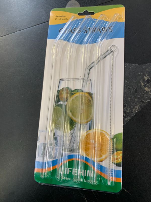 Photo 1 of 10 Inch 10mm Thick Reusable Glass Straws Bent - Long Clear Drinking Straws Wide for Smoothies, Milkshakes, Hot & Cold Beverages, Durable Borosilicate Glass, Shatter Resistant, BPA Free